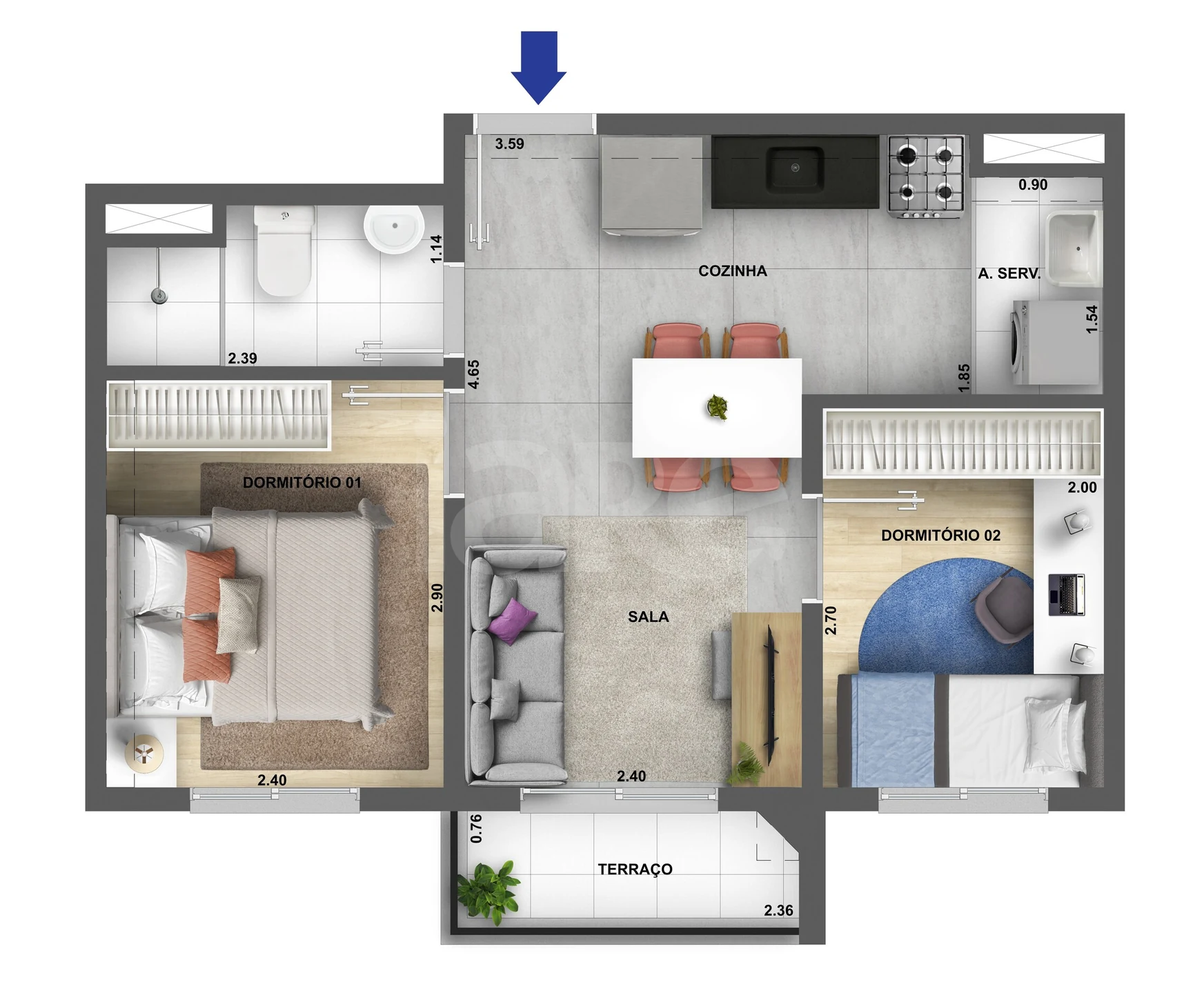 Planta — Apartamento 34 m²