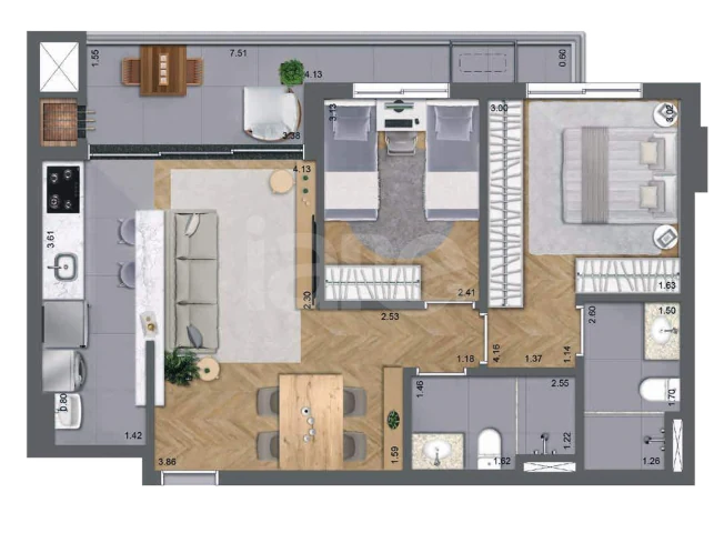 Planta — Apartamento 68,26 m²