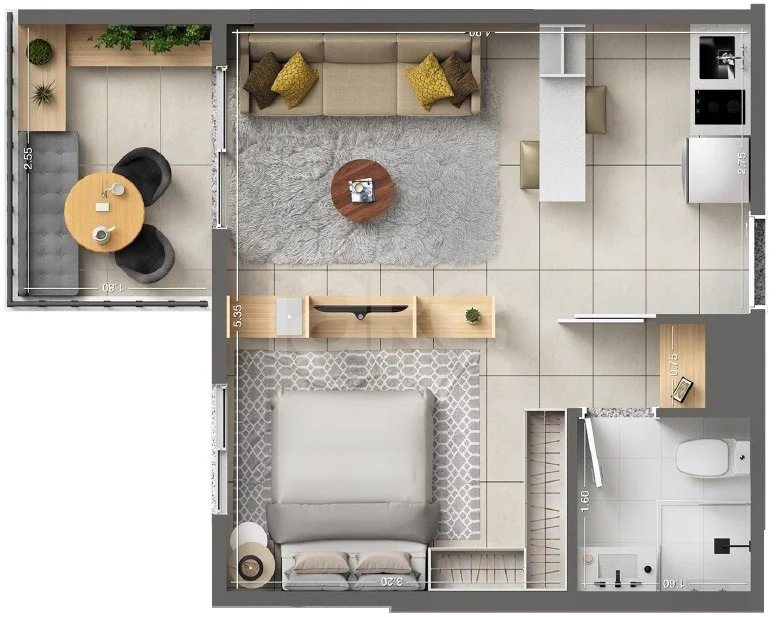 Planta — Studio 33,74 m²