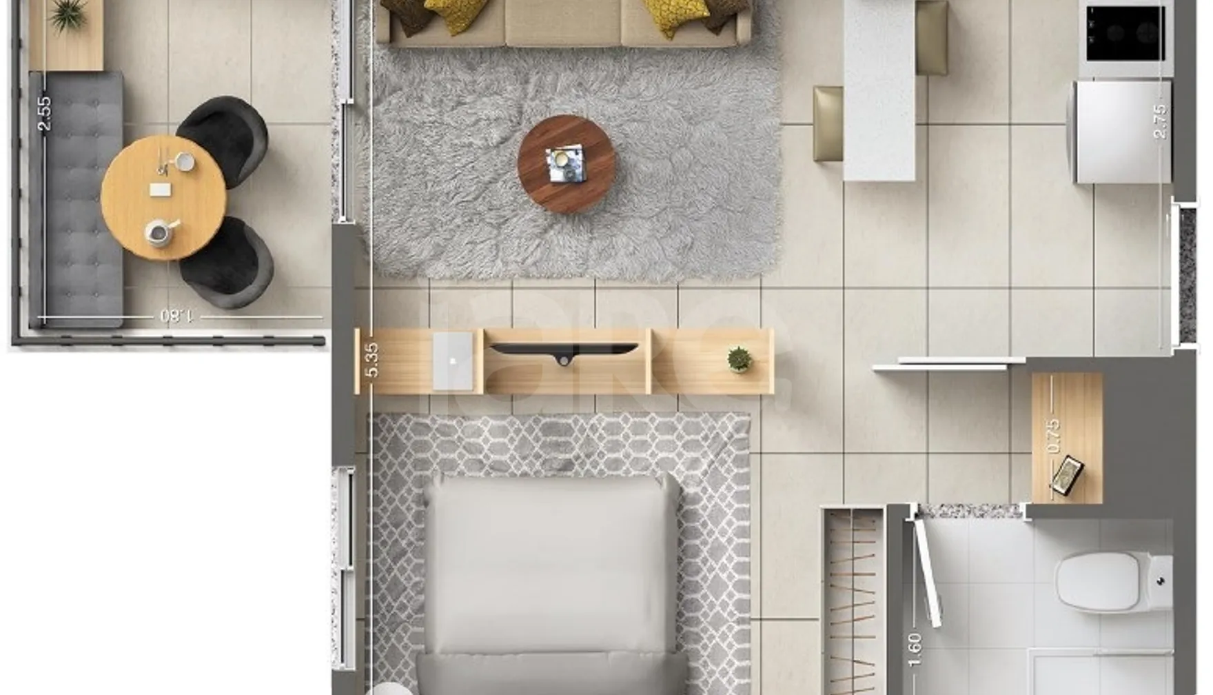 Planta — Studio 33,74 m²