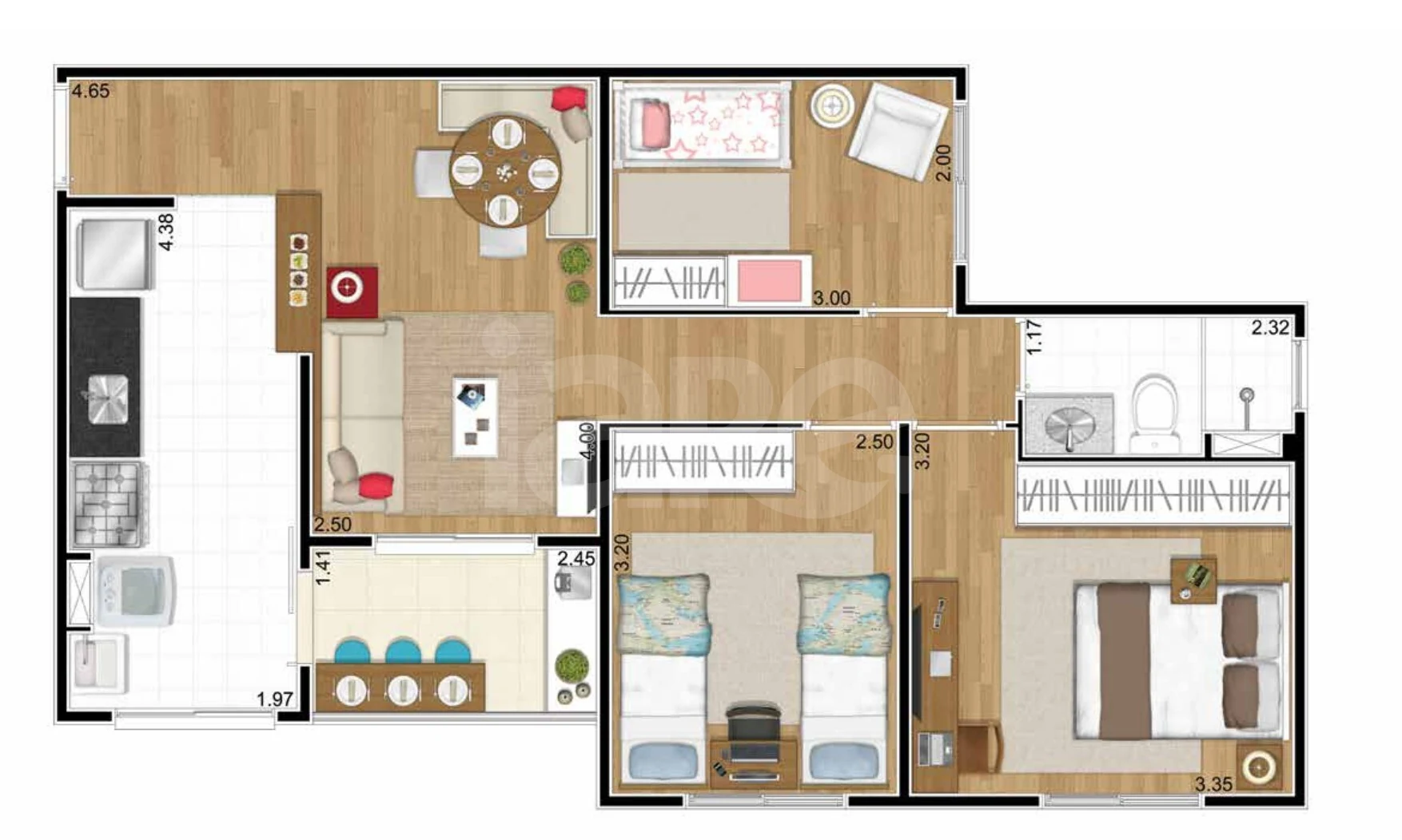 Planta — Apartamento 62,01 m²