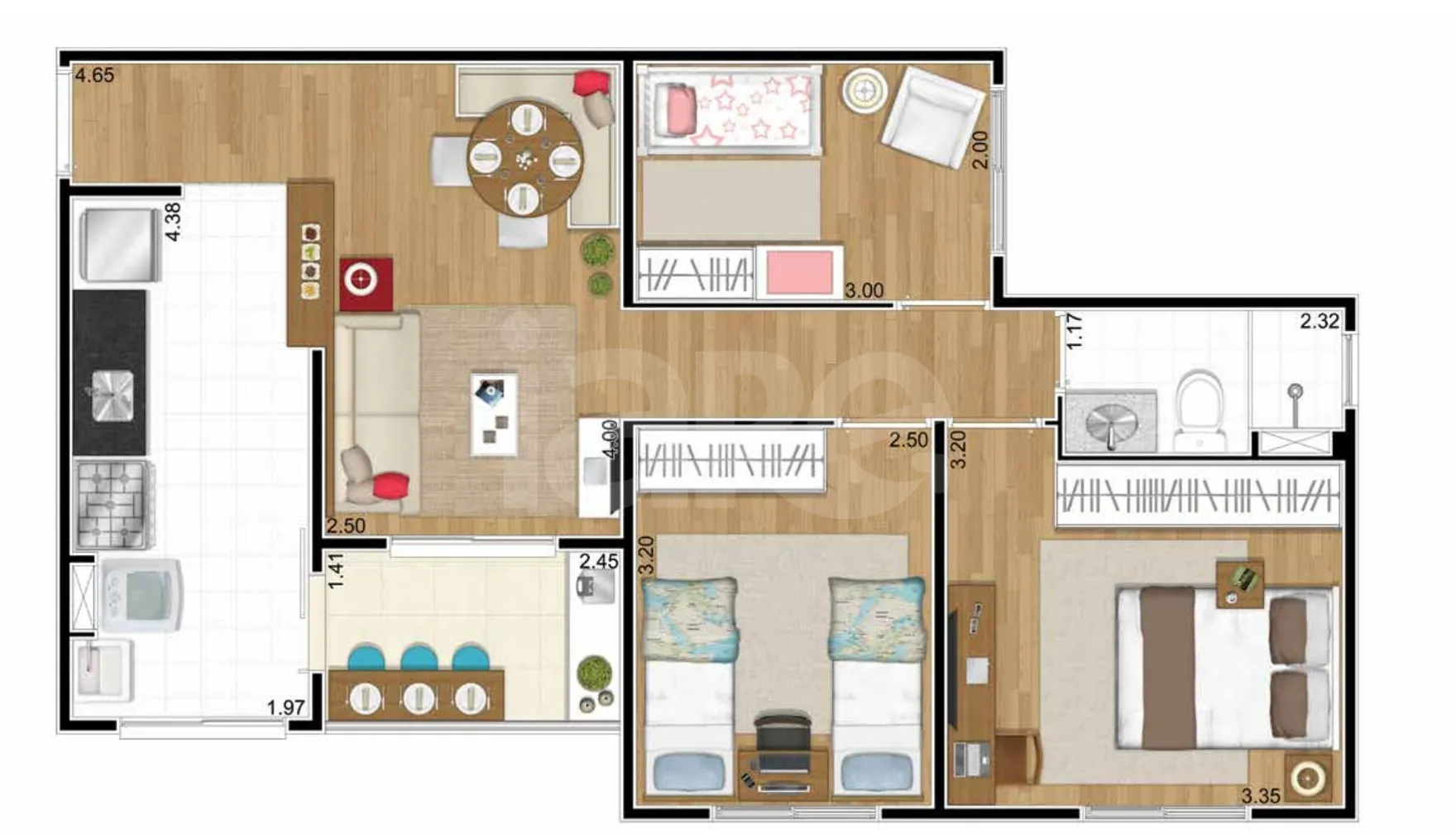 Planta — Apartamento 62,01 m²