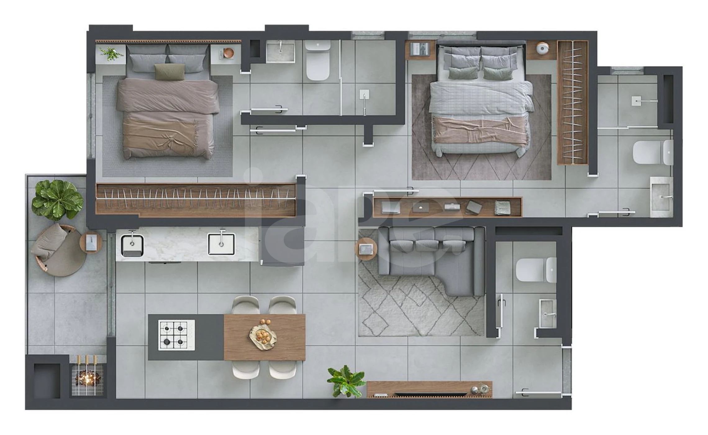 Planta — Apartamento 64,4 m²