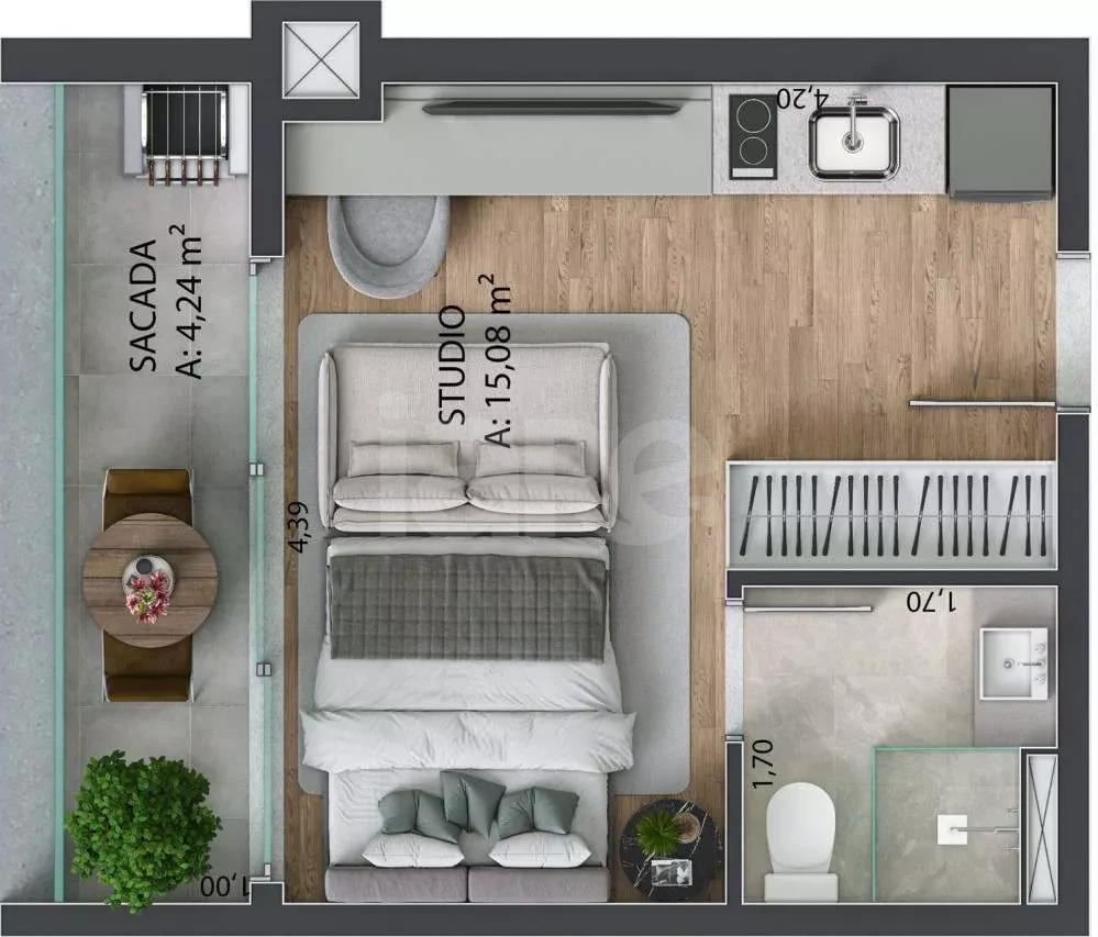 Planta — Studio 26,15 m²