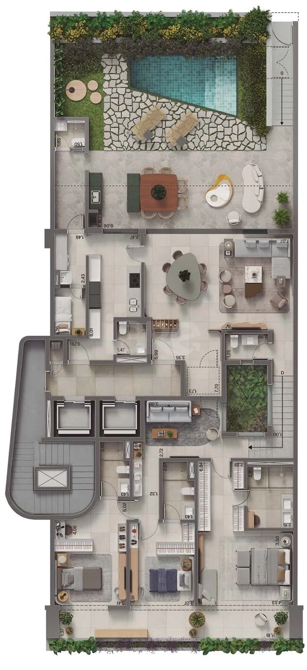 Planta — Cobertura Duplex 323,18 m² · 1º pavimento