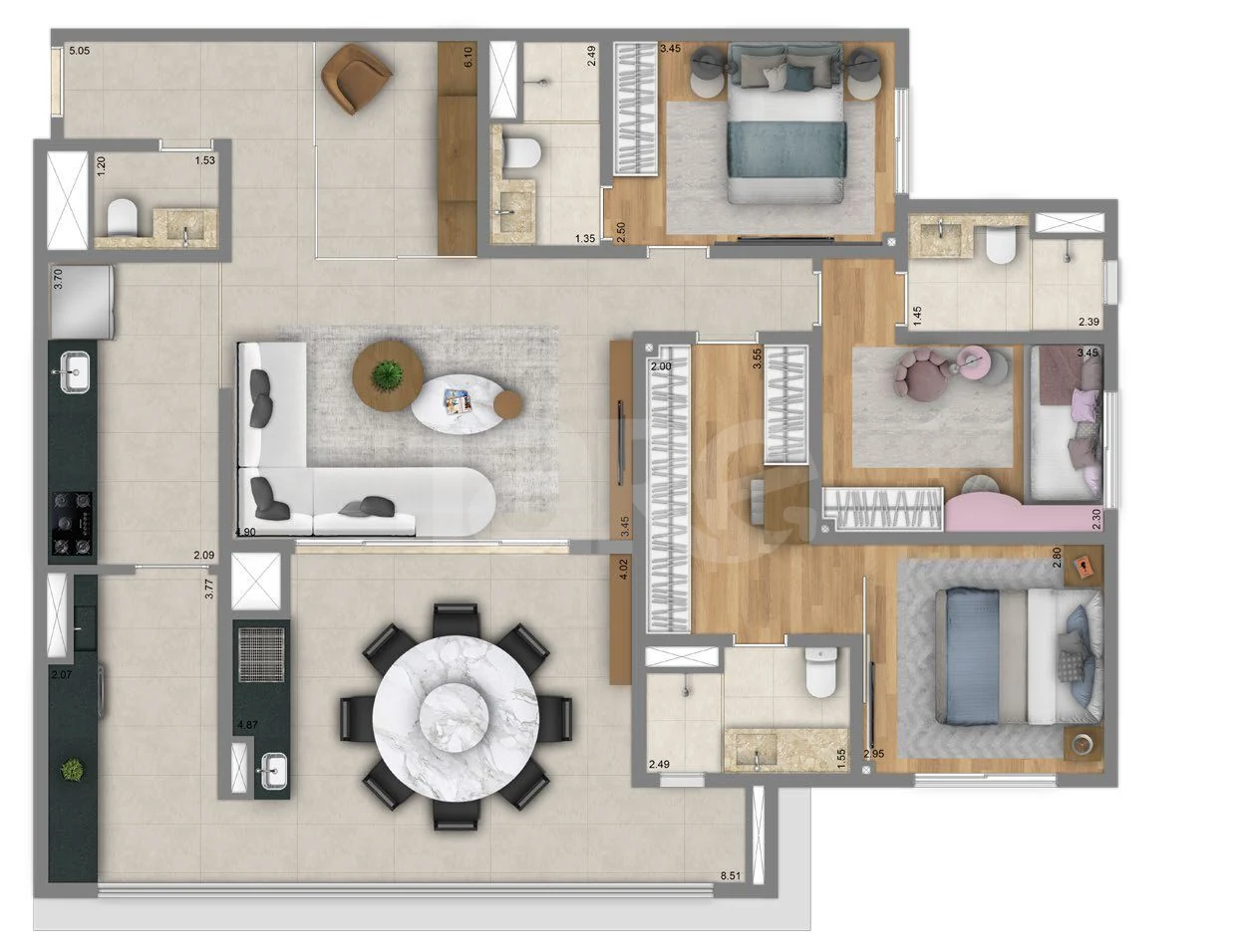 Planta — Apartamento 125,6 m²