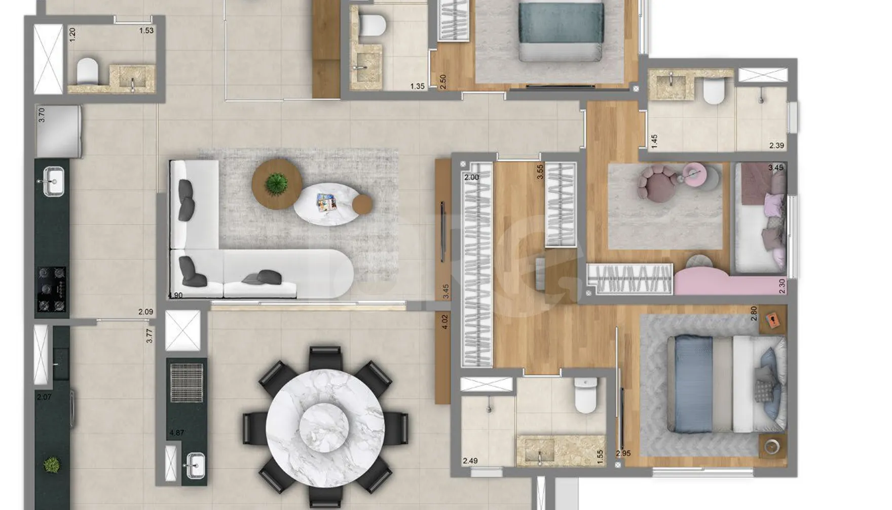 Planta — Apartamento 125,6 m²