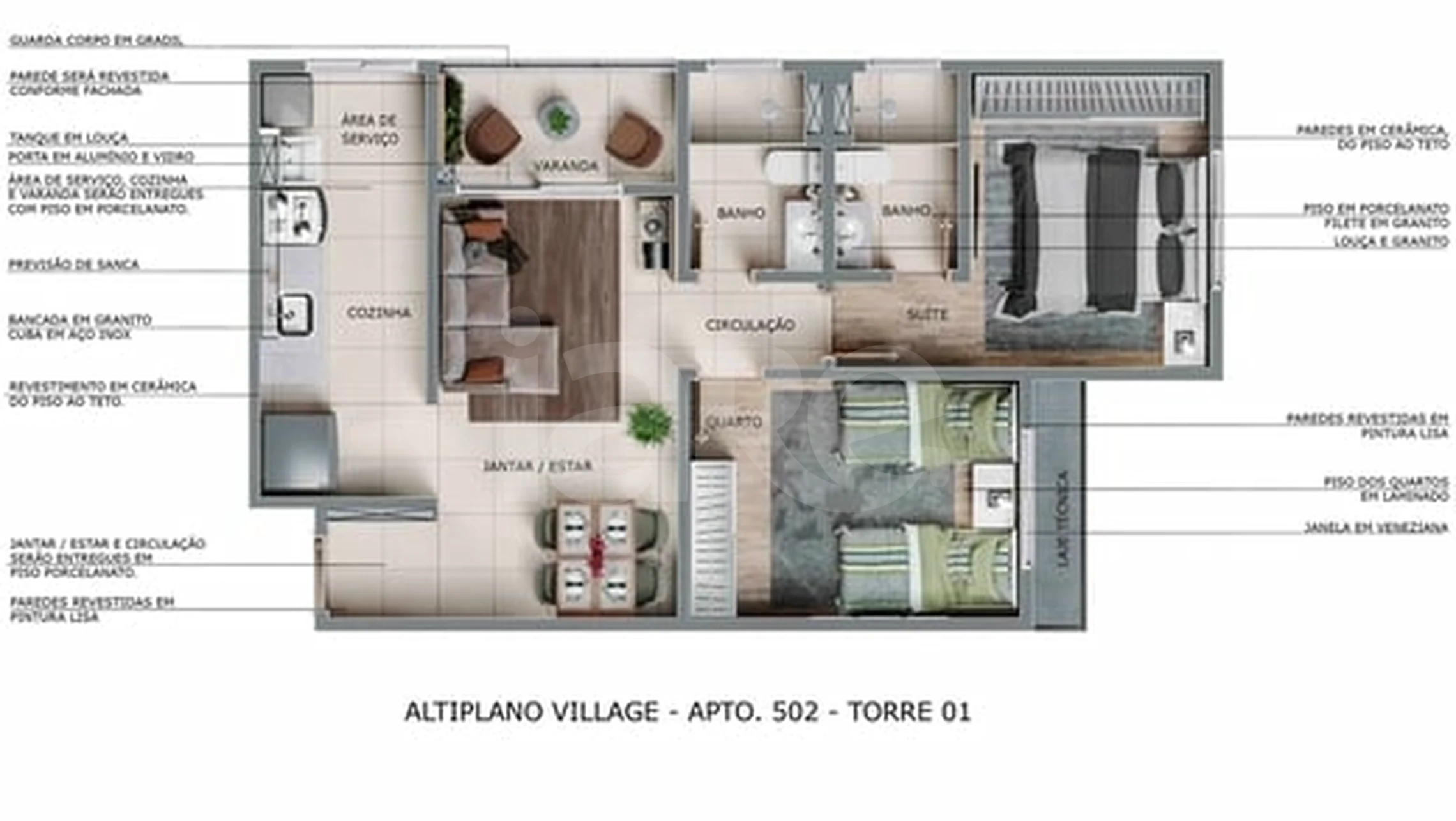 Planta — Apartamento 54,75 m²
