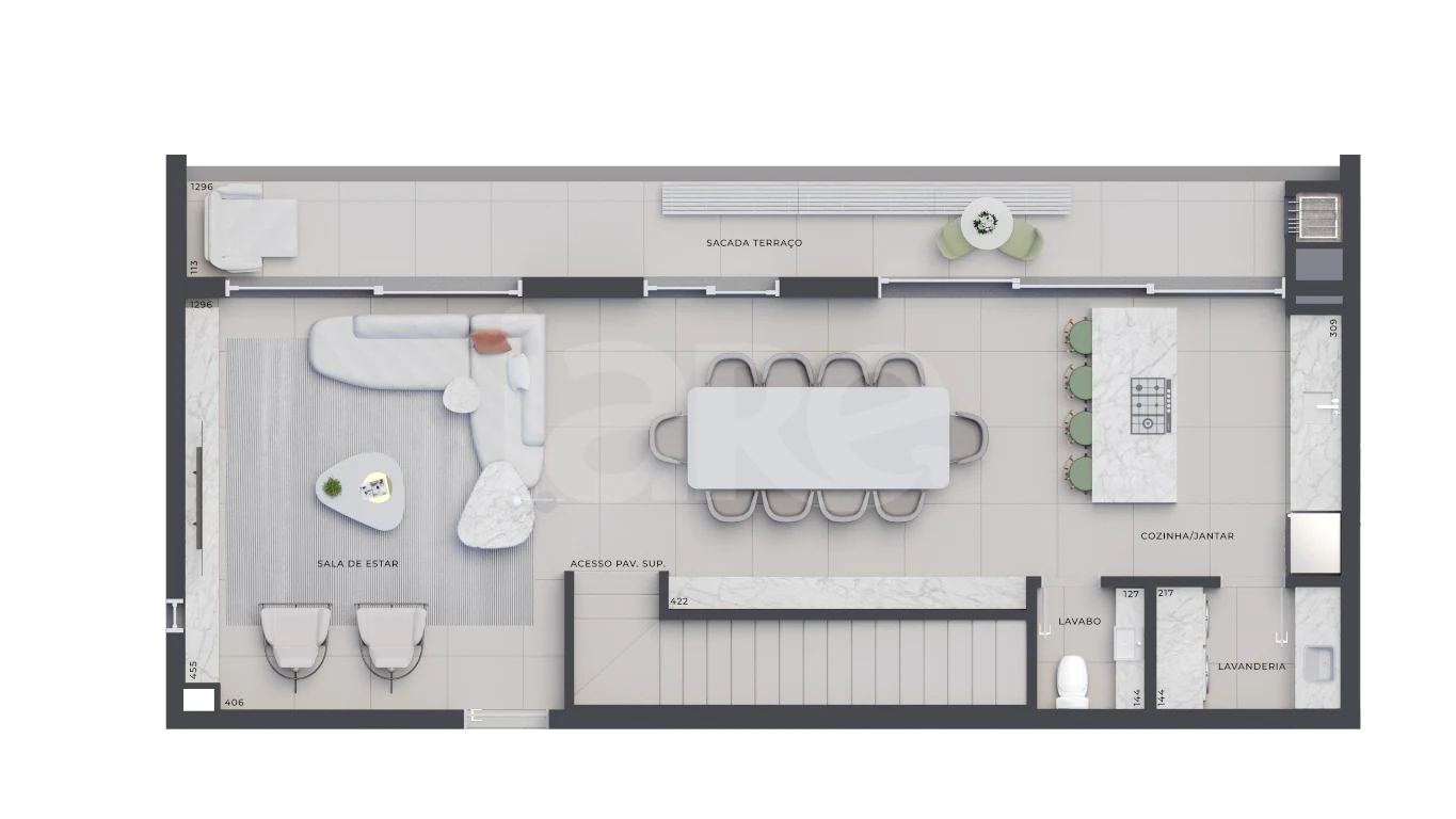 Planta — Cobertura Duplex 183,09 m² · 1º pavimento