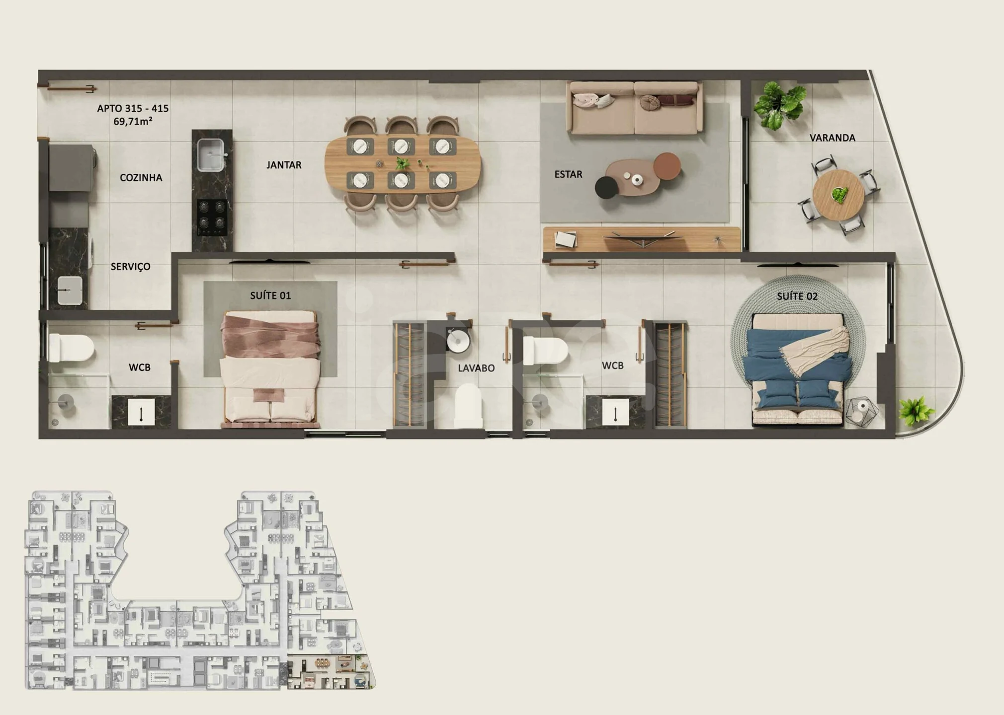Planta — Apartamento 69,71 m²