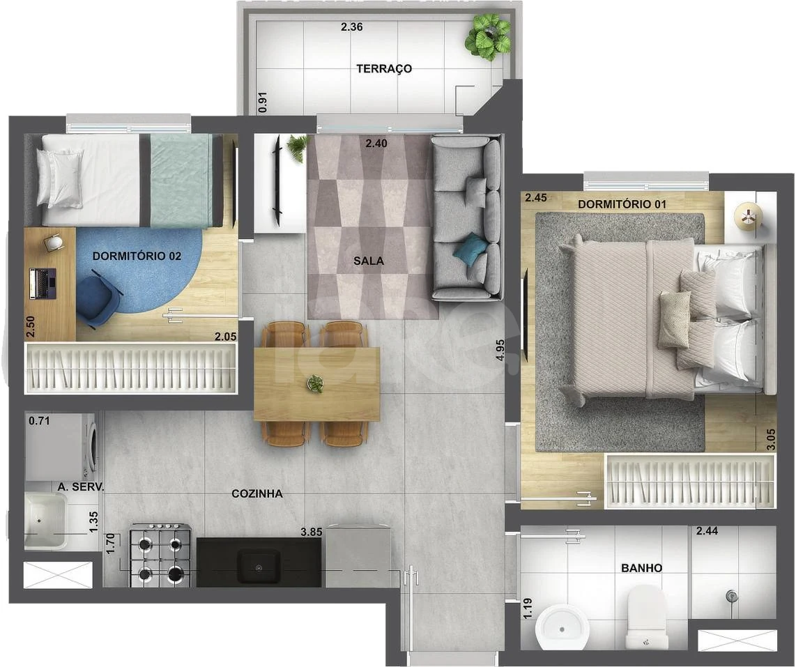 Planta — Apartamento 37,9 m²