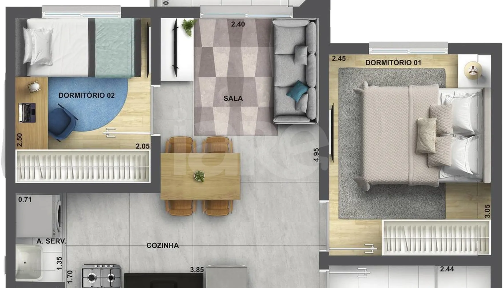 Planta — Apartamento 37,9 m²