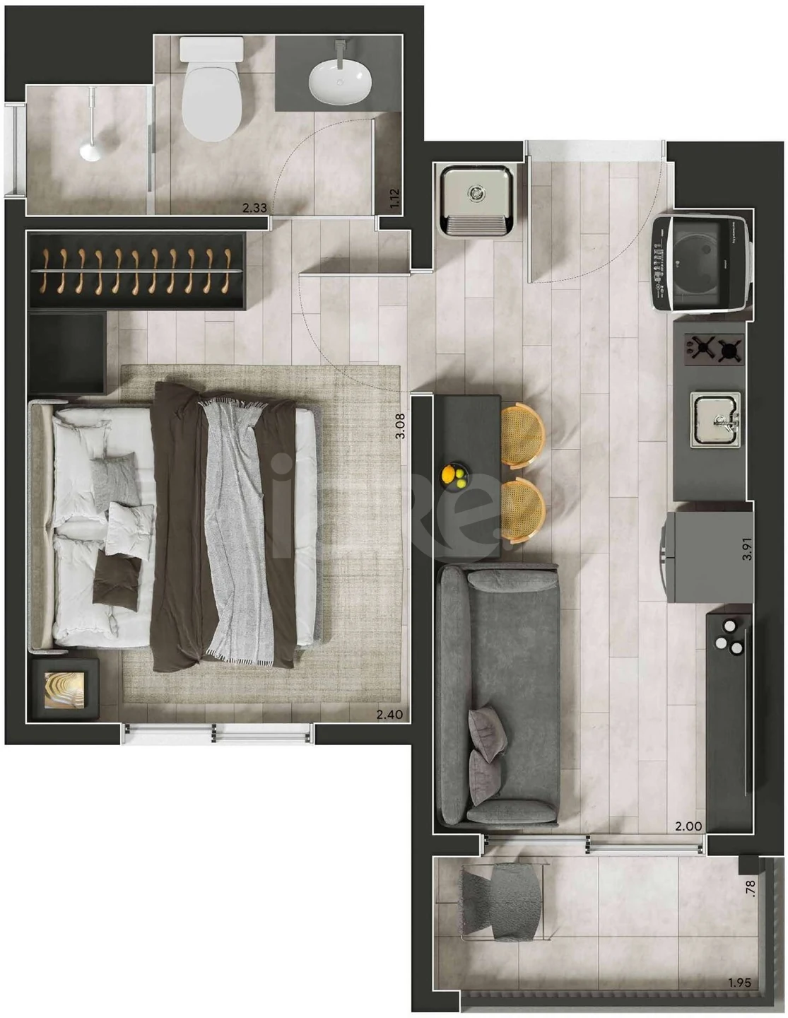 Planta — Apartamento 24,43 m²