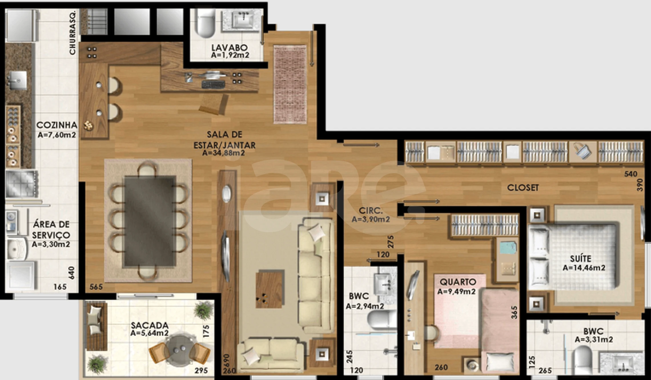 Planta — Apartamento 101,28 m²
