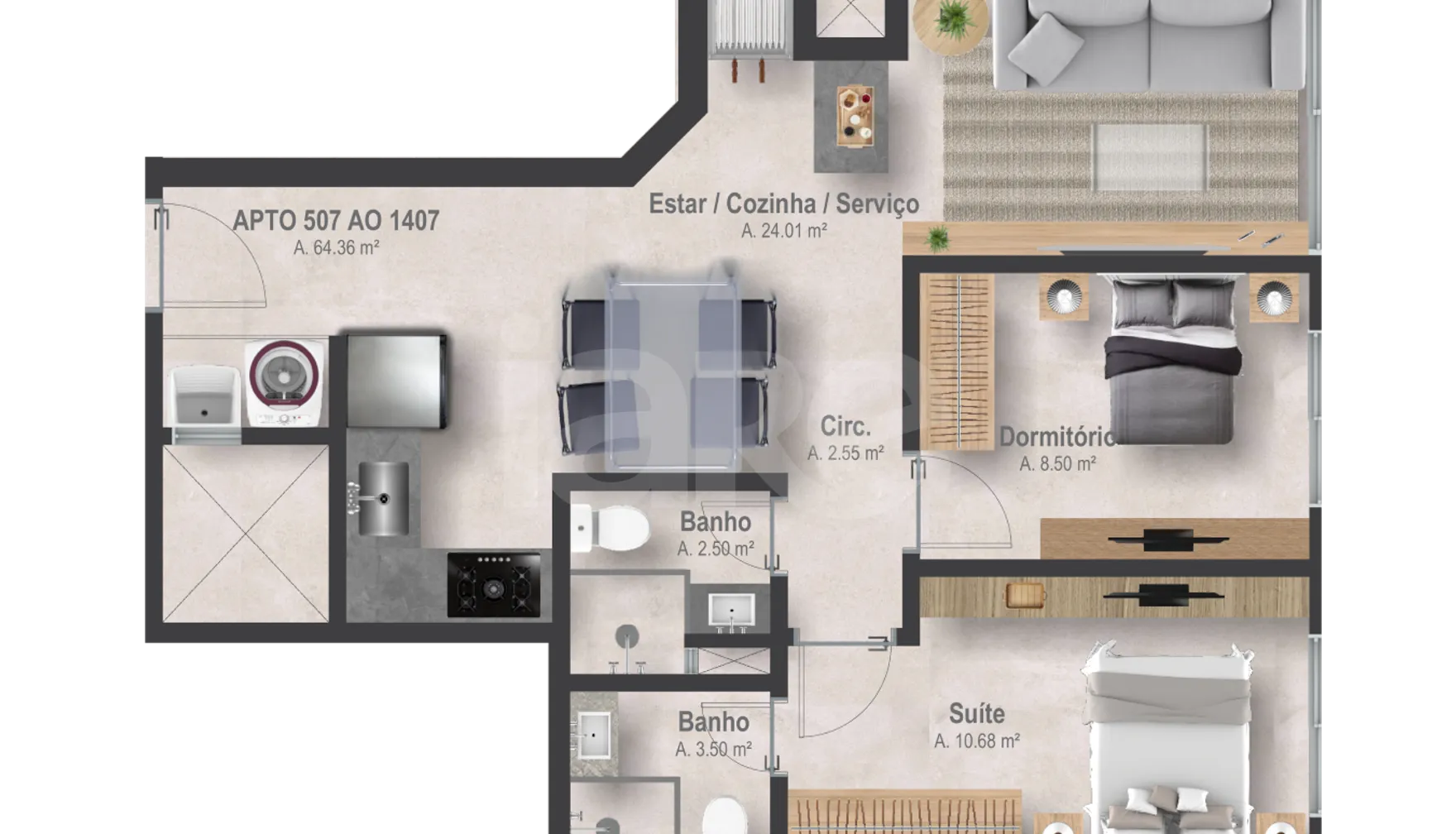 Planta — Apartamento 64,36 m²