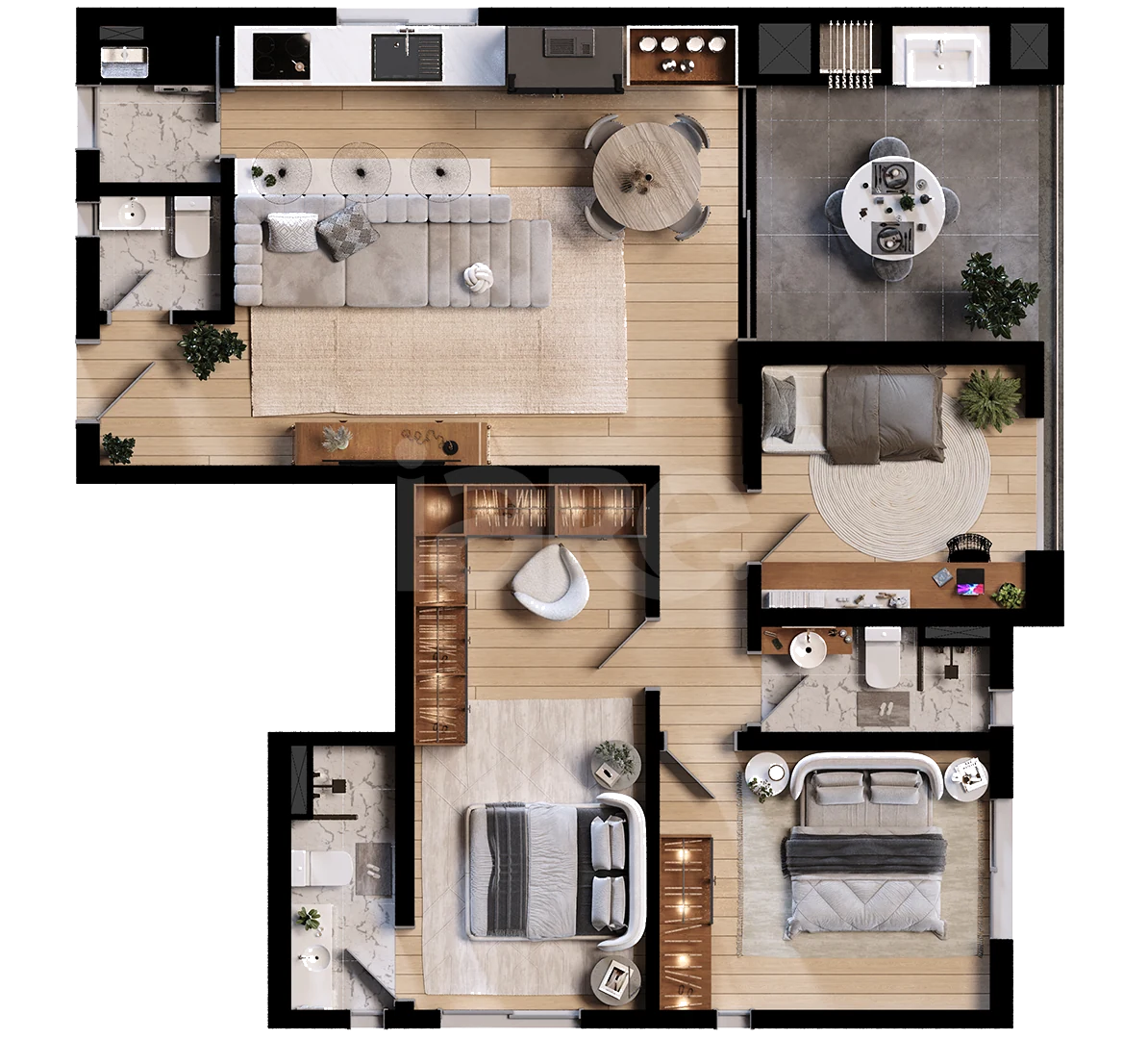 Planta — Apartamento 90,96 m²