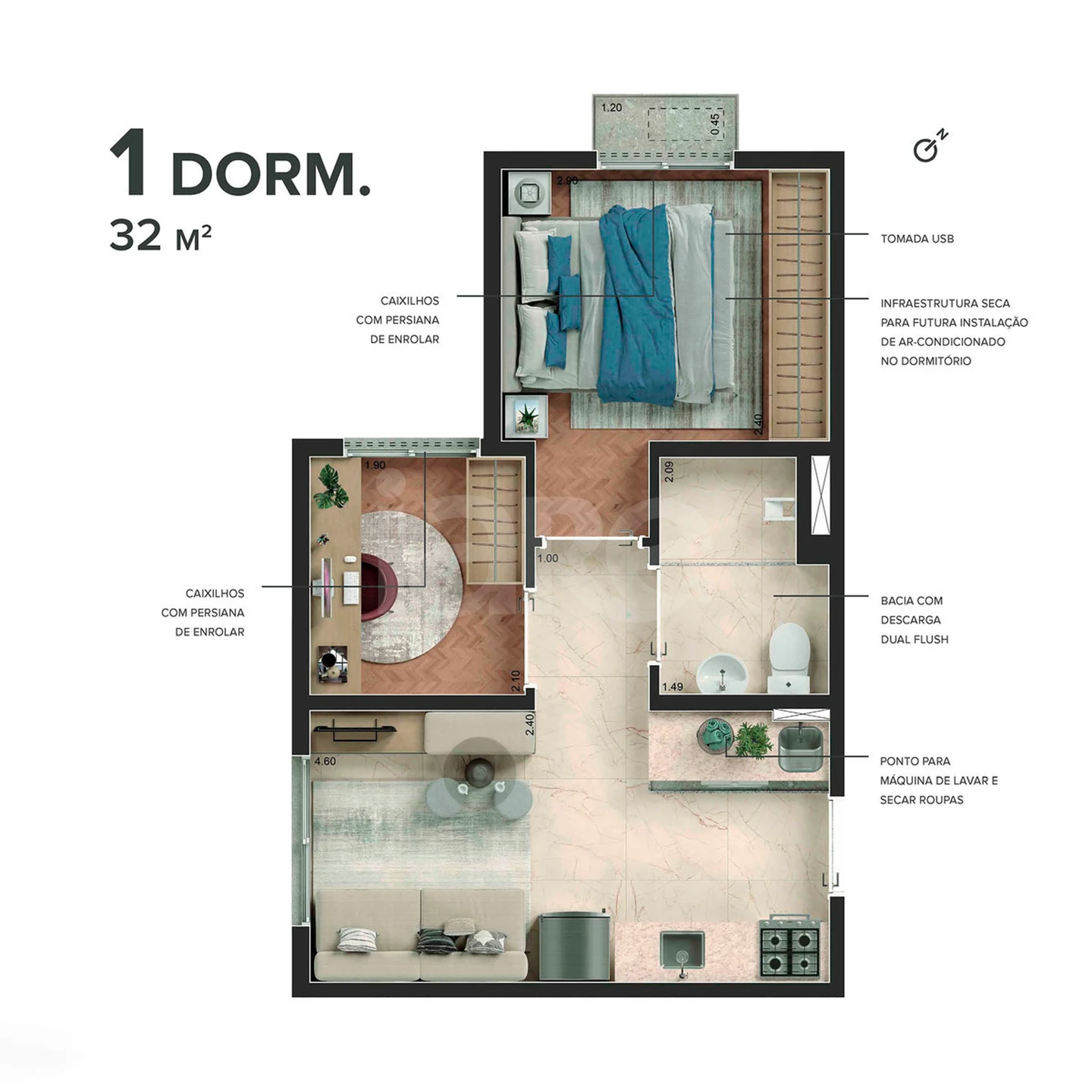 Planta — Apartamento 35,59 m²