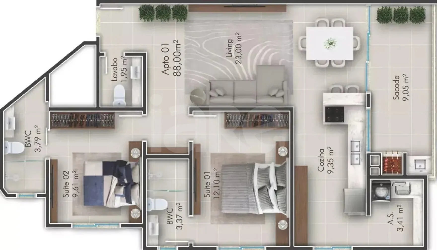 Planta — Apartamento 87 m²
