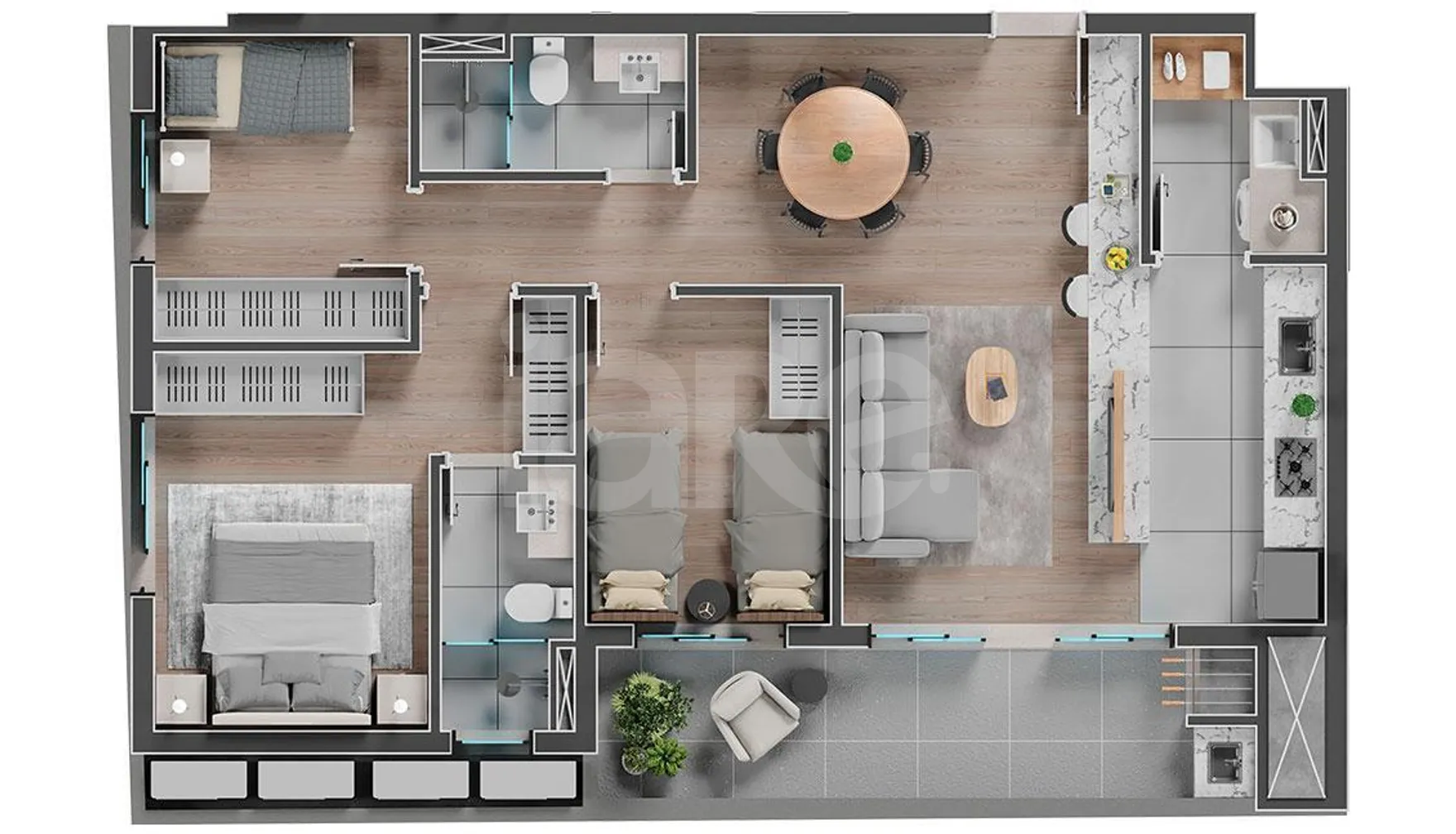 Planta — Apartamento 88,91 m²