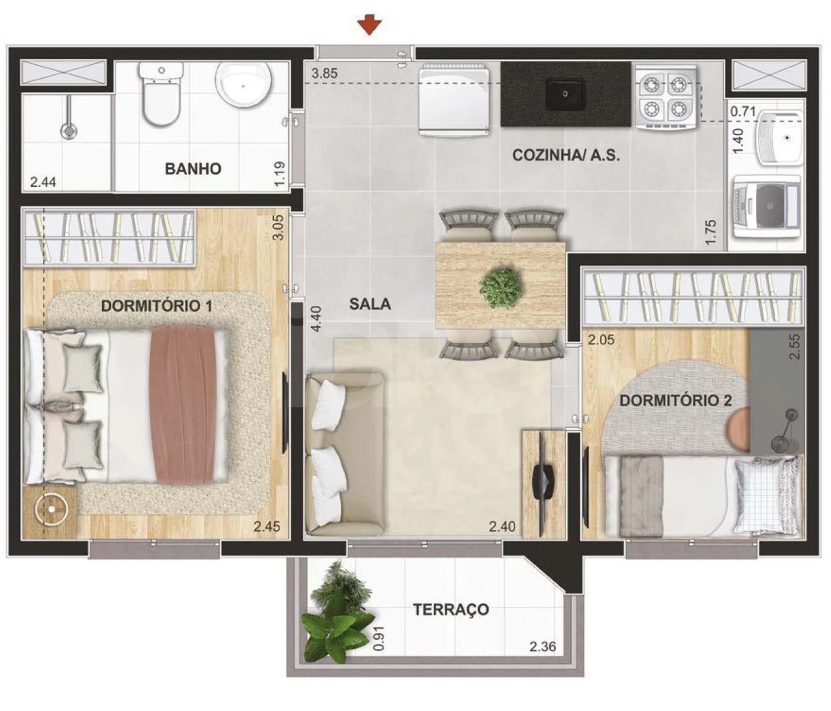 Planta — Apartamento 37,34 m²
