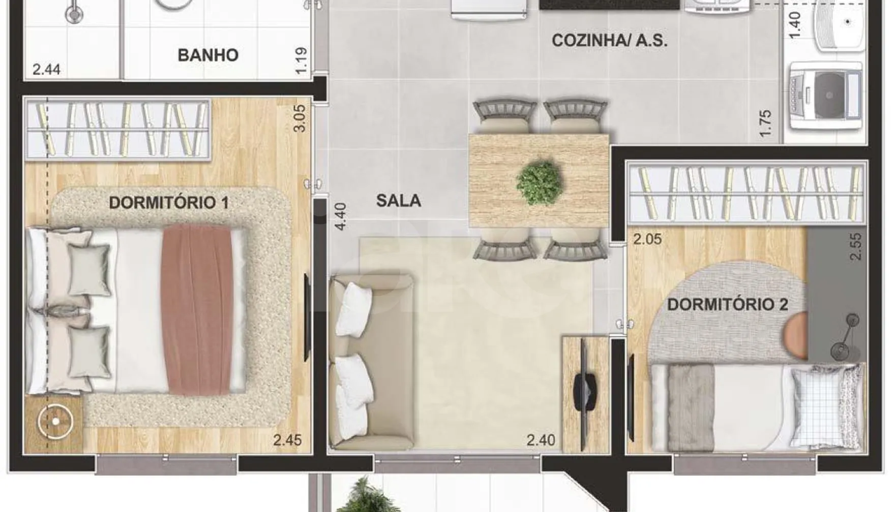 Planta — Apartamento 37,34 m²