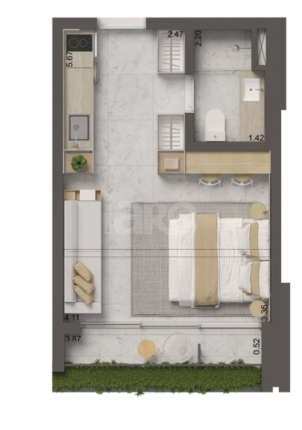 Planta — Studio 31,17 m²
