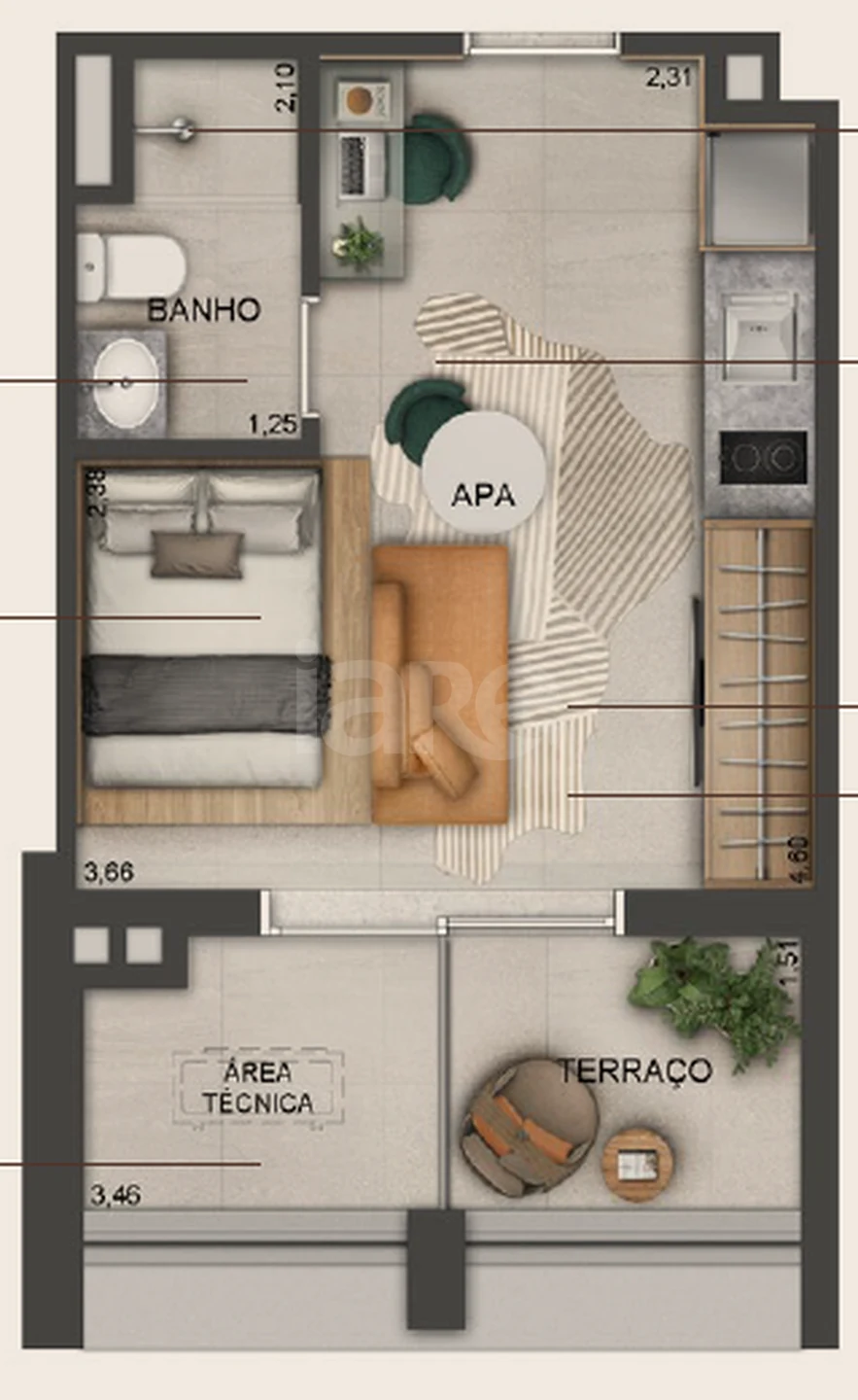 Planta — Studio 27,43 m²