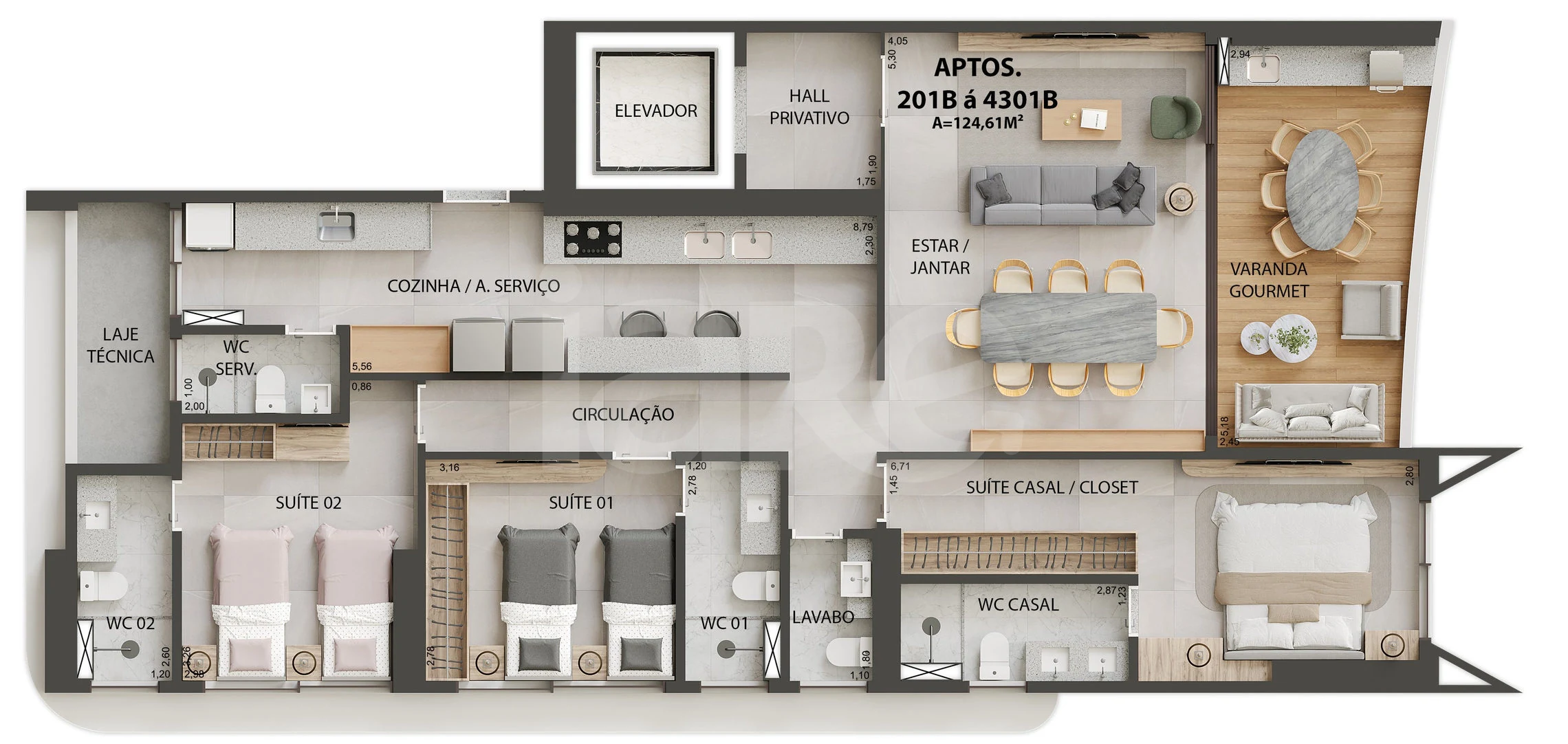 Planta — Apartamento 124,61 m²