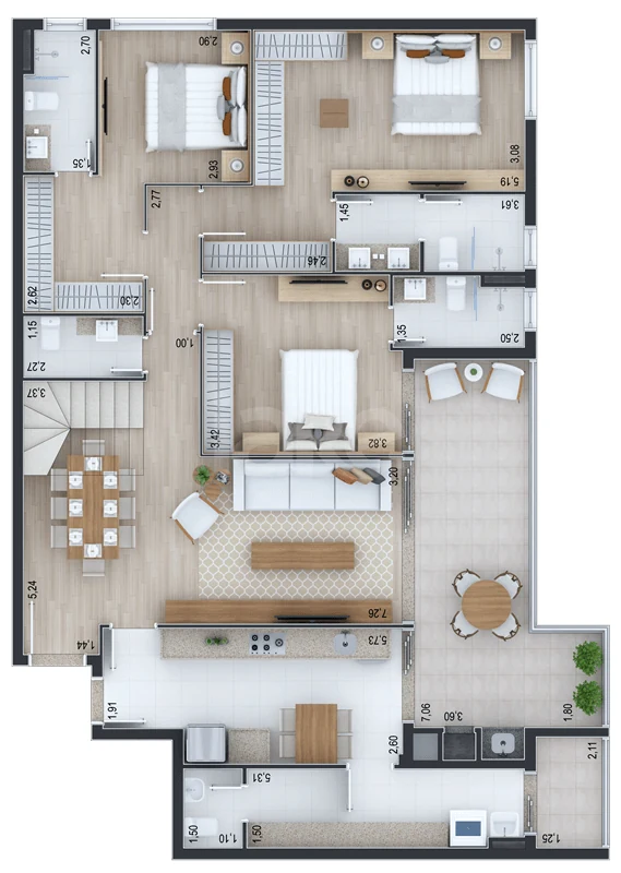 Planta — Cobertura Duplex 312,01 m² · 1º pavimento
