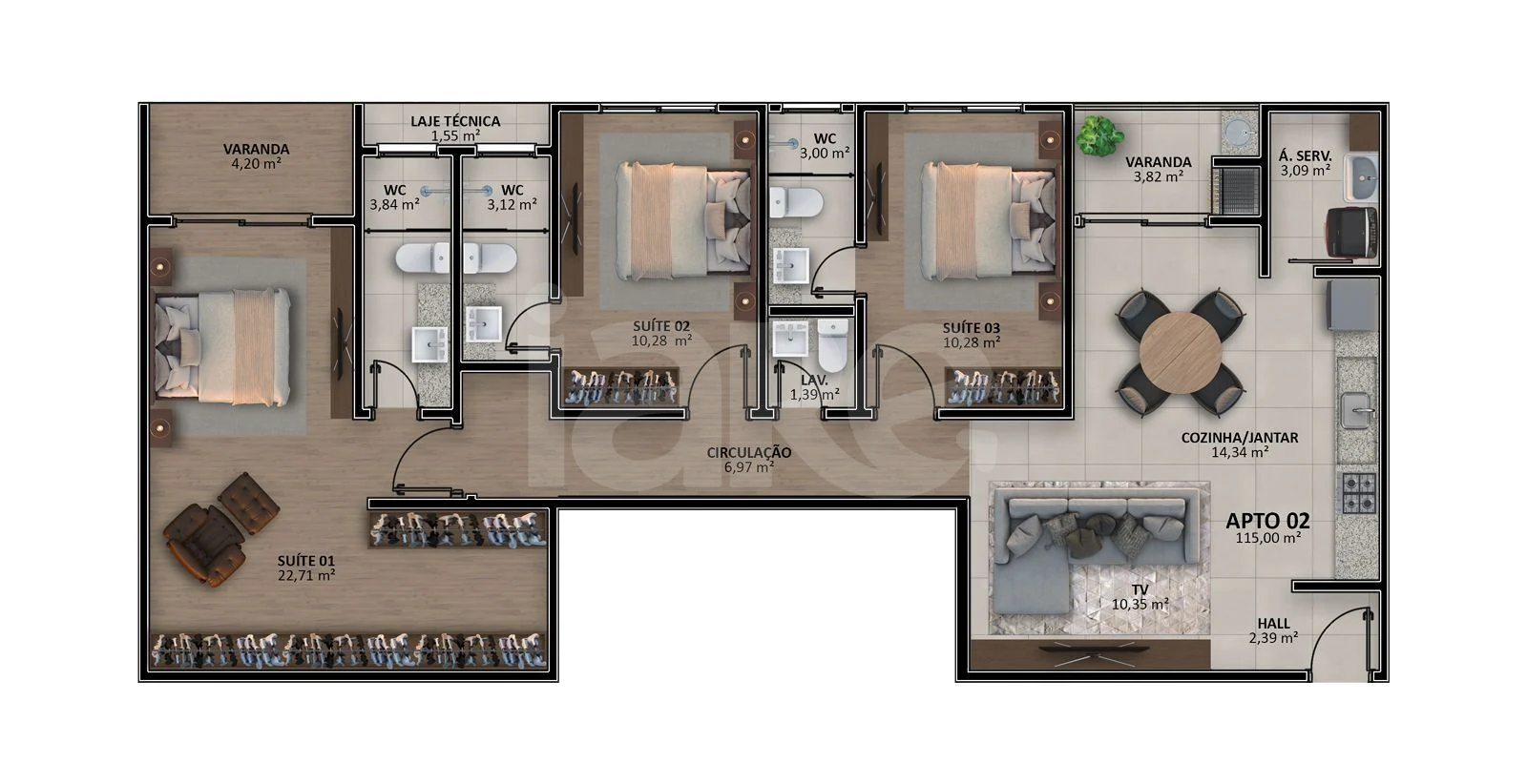 Planta — Apartamento 115 m²
