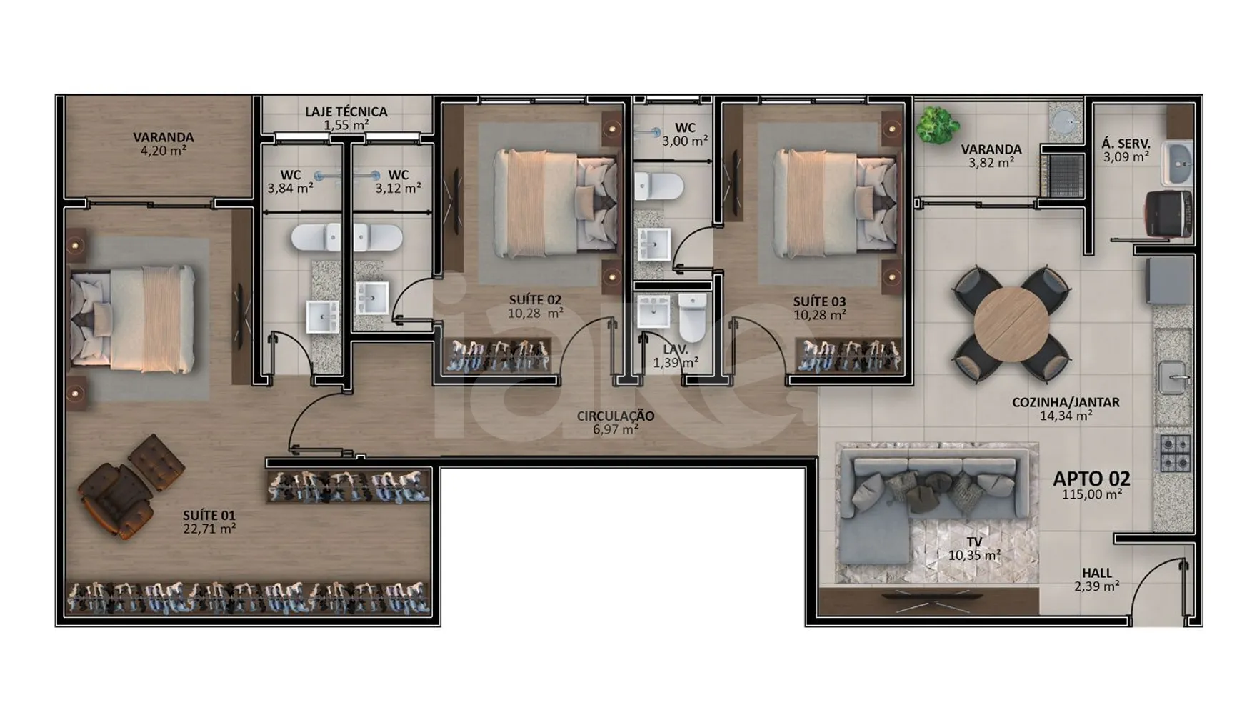 Planta — Apartamento 115 m²
