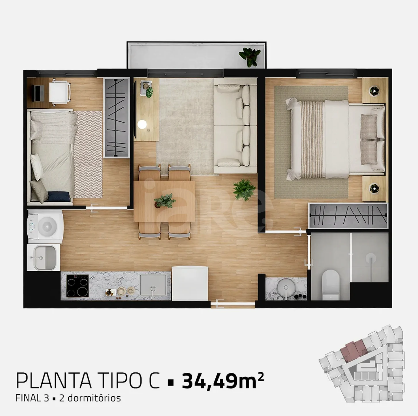 Planta — Apartamento 34,49 m²