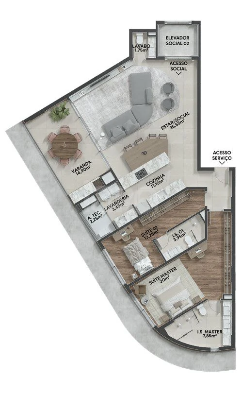 Planta — Apartamento 134,68 m²