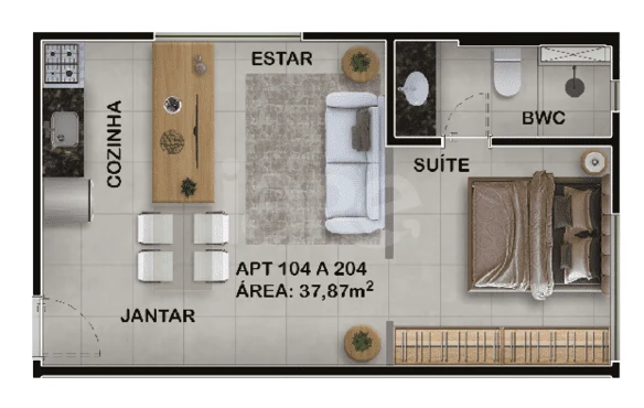 Planta — Studio 38,71 m²