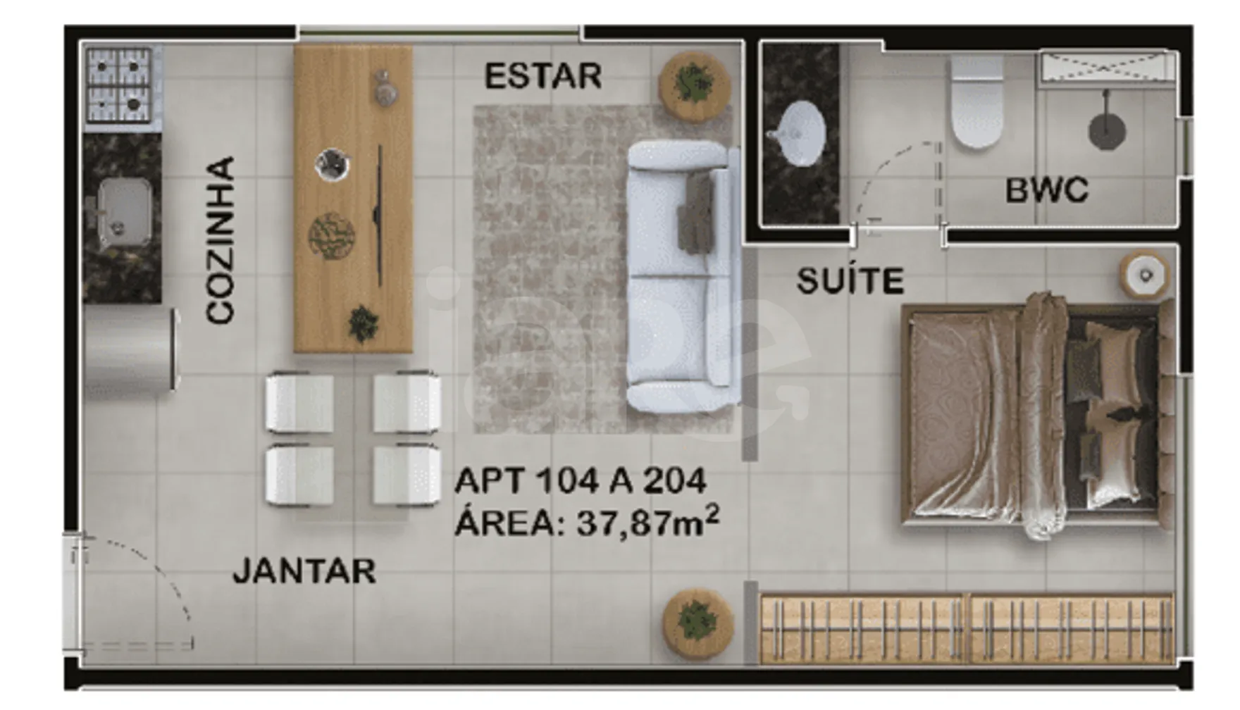 Planta — Studio 38,71 m²