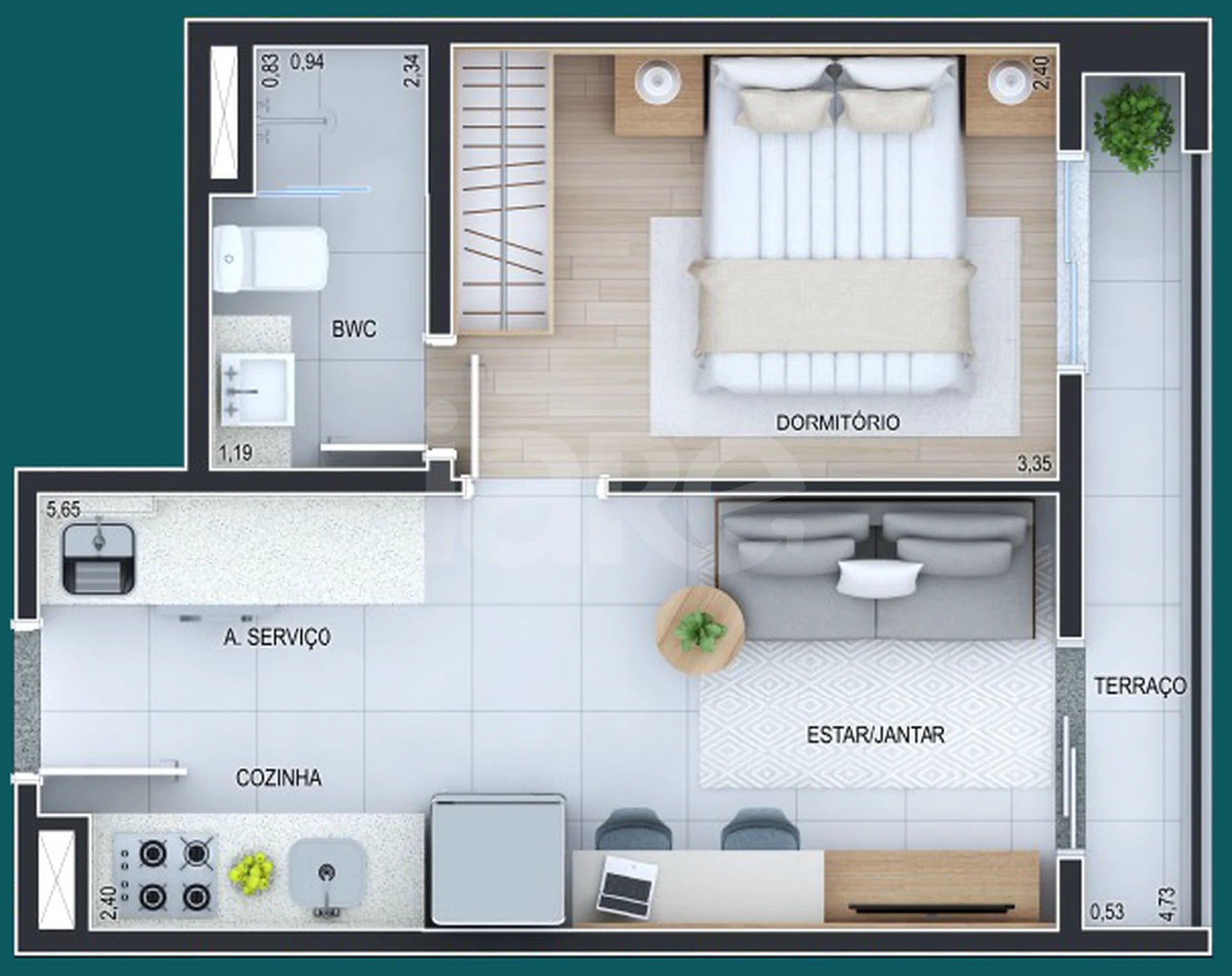 Planta — Apartamento 31,62 m²