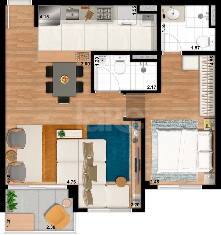 Planta — Apartamento 56,28 m²