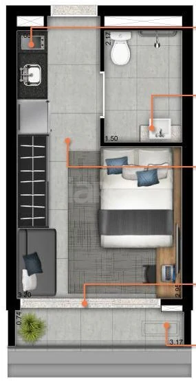 Planta — Studio 25,04 m²