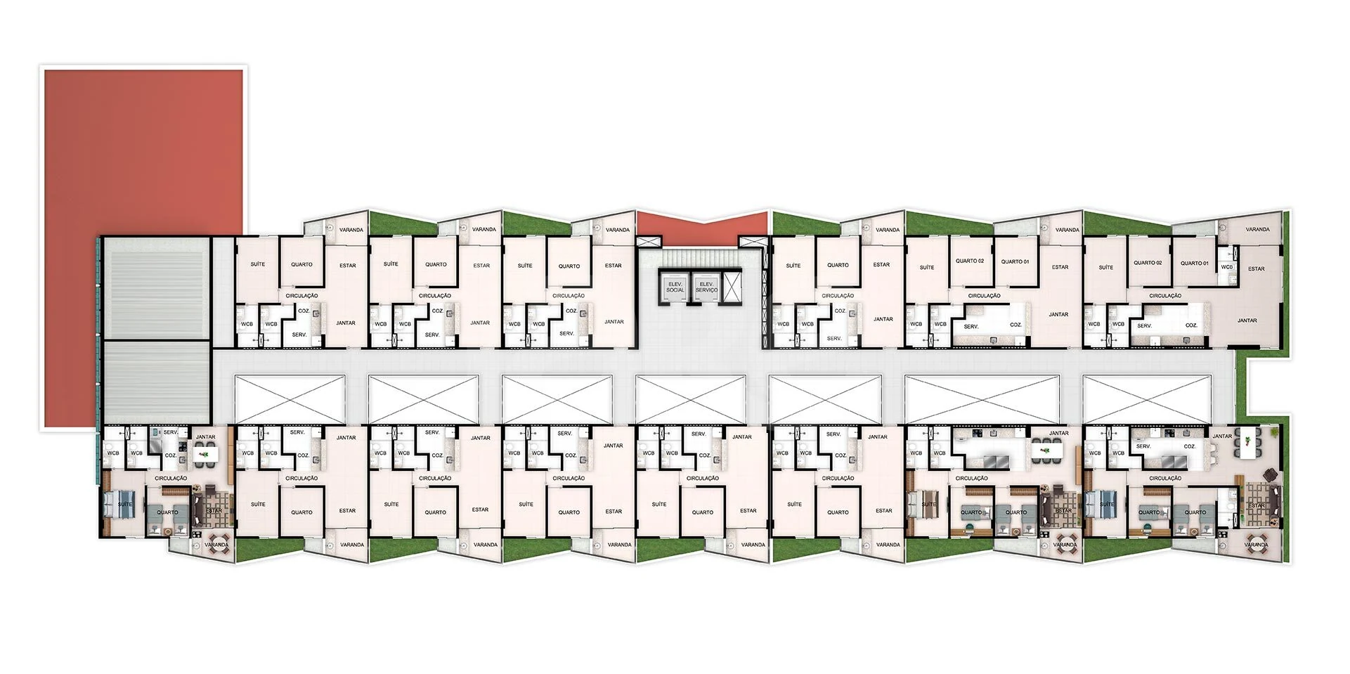 Planta — Pavimento 2 bloco a