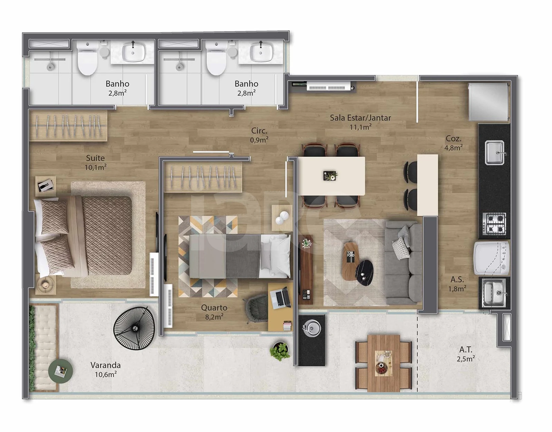 Planta — Apartamento 62,94 m²