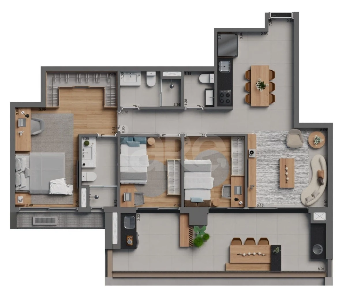 Planta — Apartamento 98,05 m²
