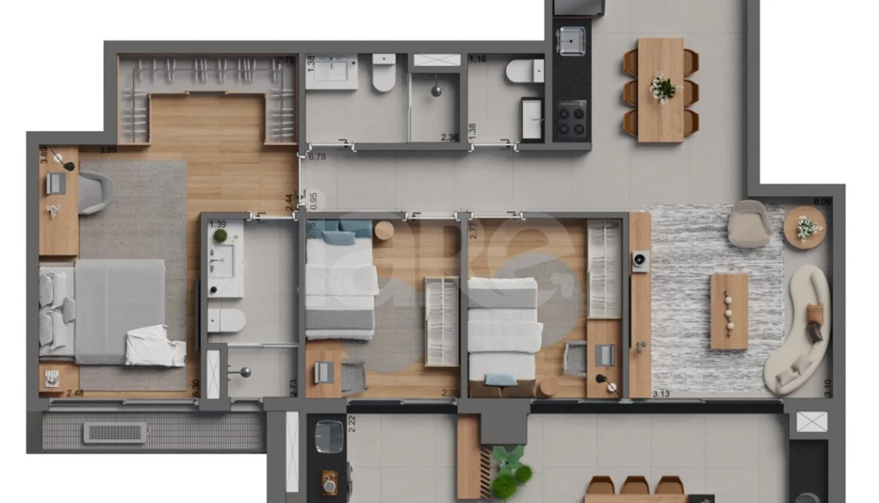 Planta — Apartamento 98,05 m²