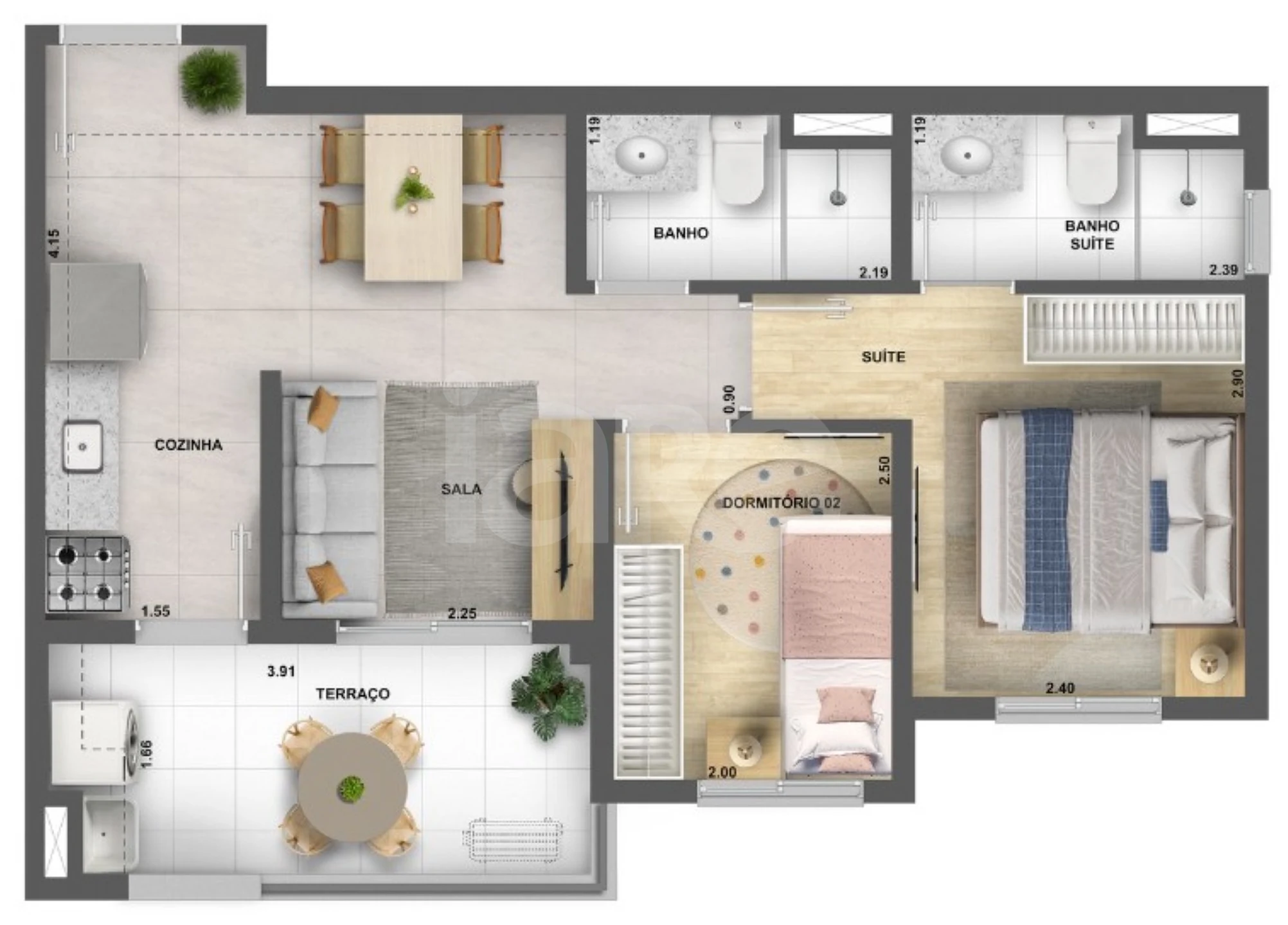 Planta — Apartamento 46 m²