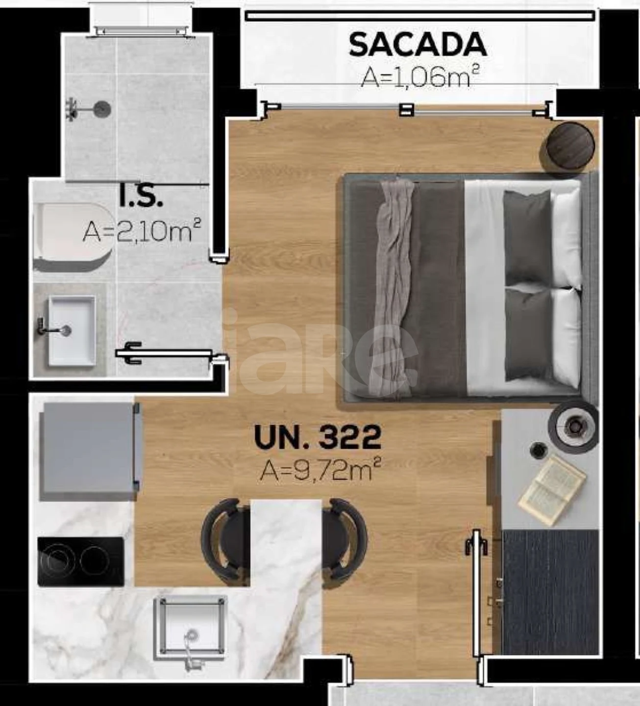 Planta — Studio 15,58 m²