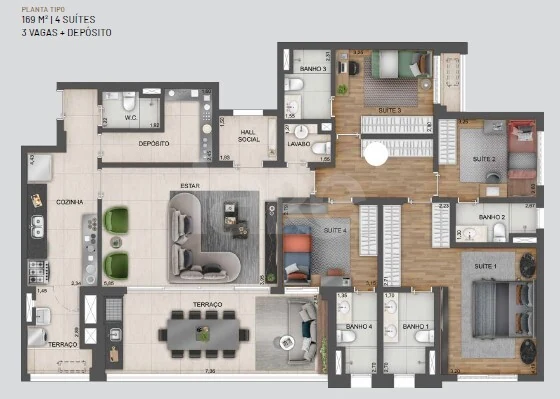 Planta — Apartamento 169,18 m²
