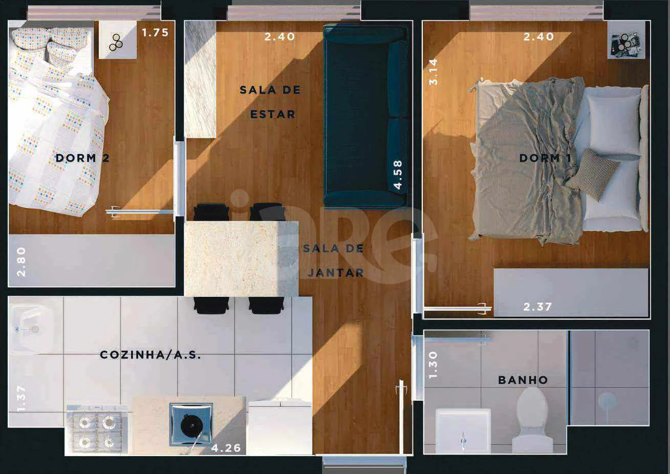 Planta — Apartamento 34,58 m²