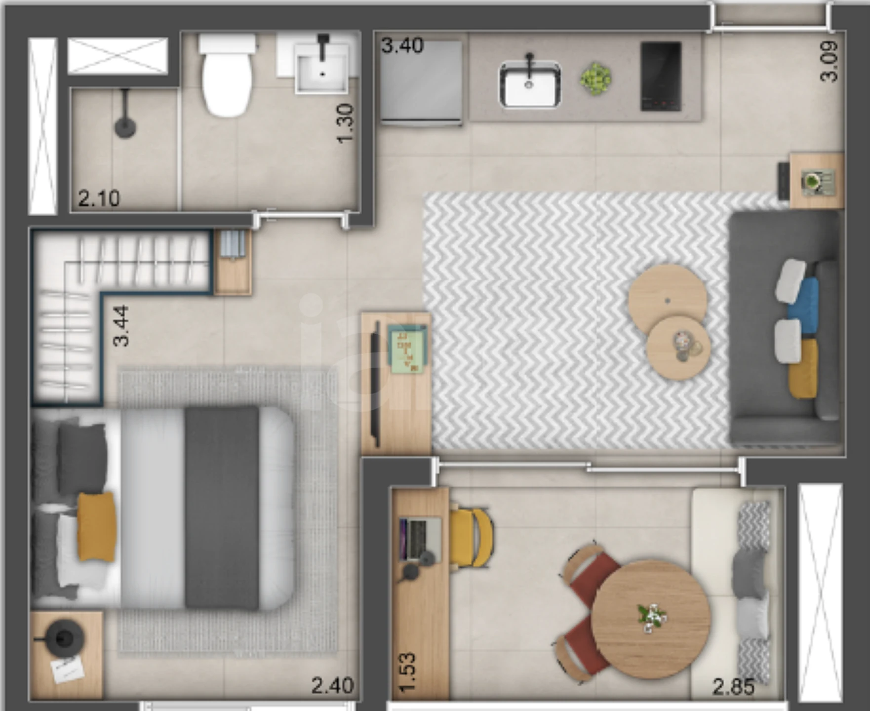 Planta — Studio 30,88 m²
