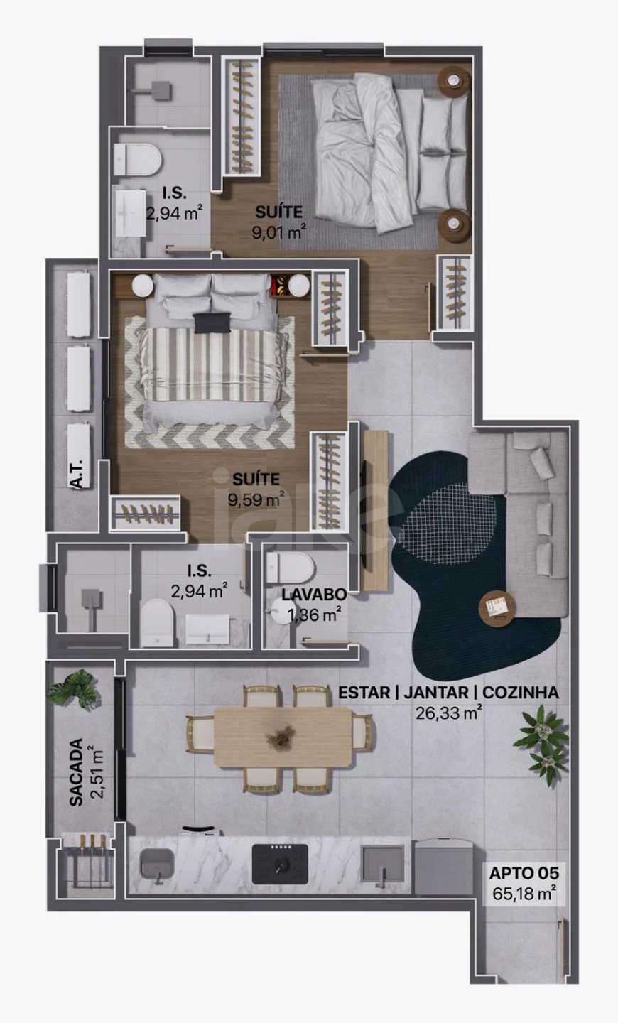 Planta — Apartamento 65,18 m²