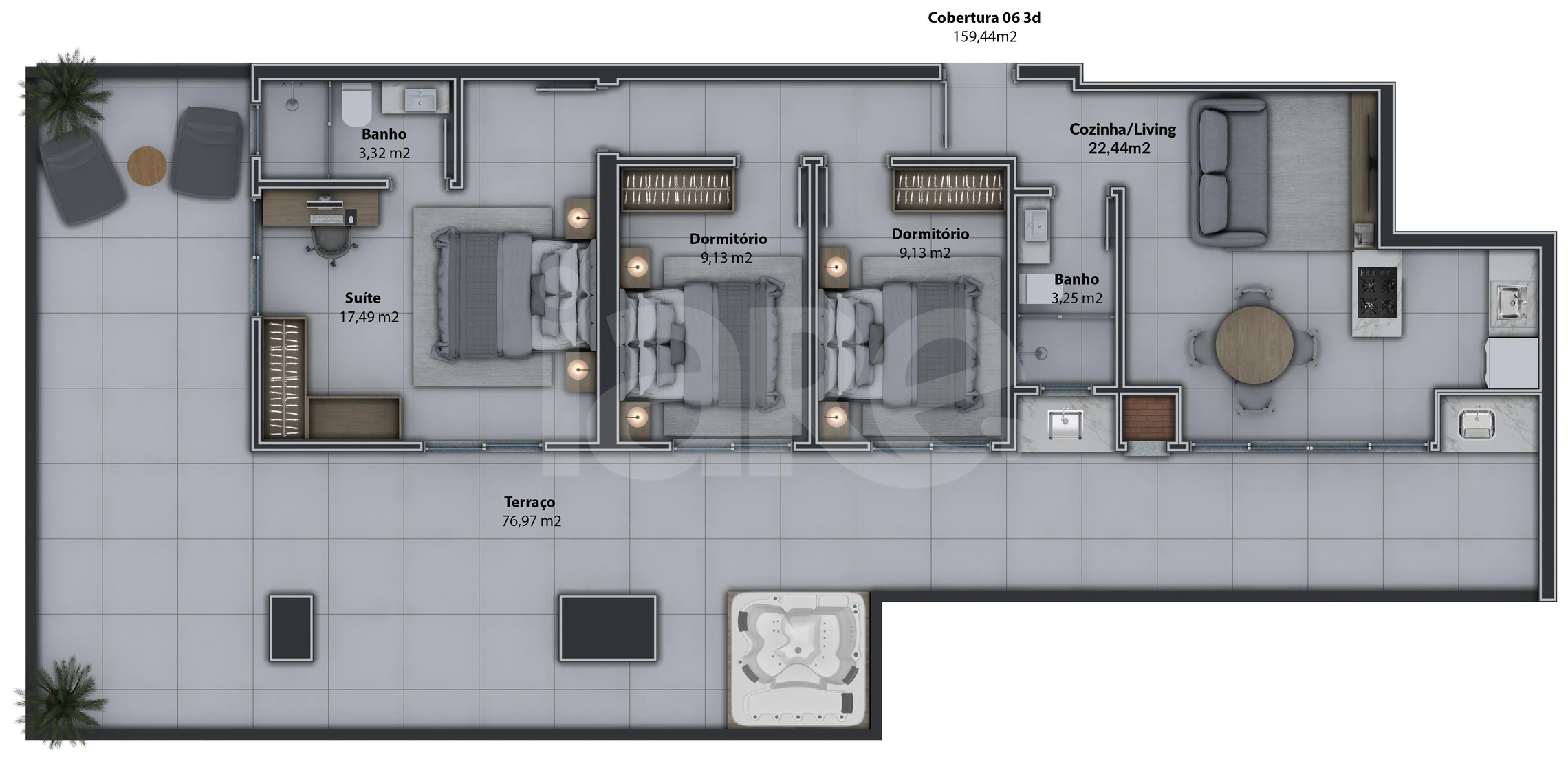 Planta — Cobertura Horizontal 159,44 m²
