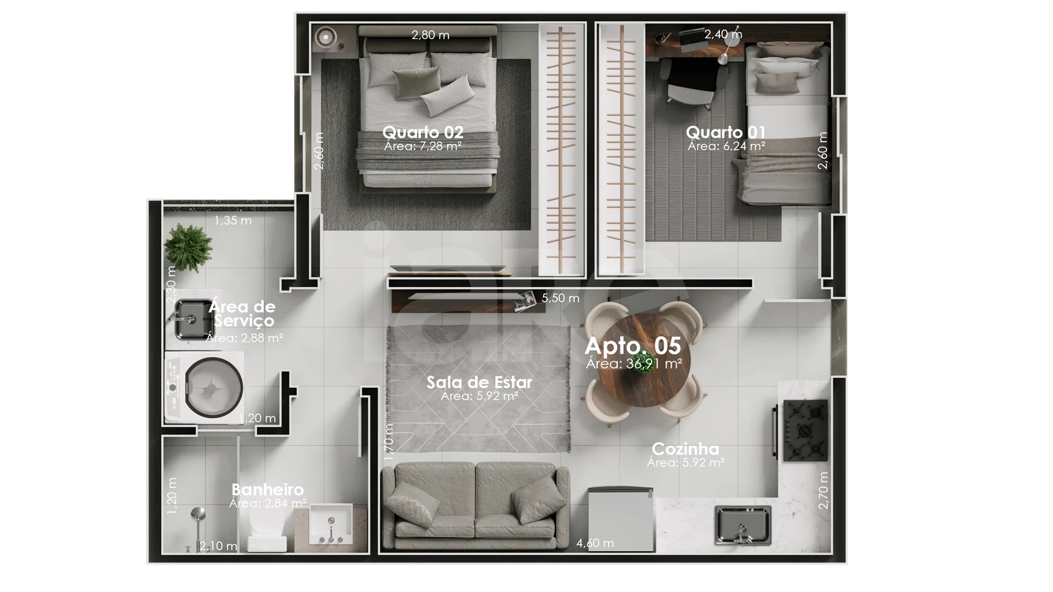 Planta — Apartamento 35,79 m²